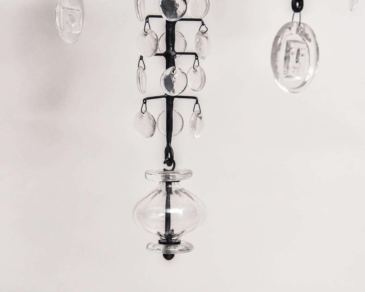 Mid-Century Modern 1960's Erik Hoglund Iron Candelabrum With Boda Relief Prisms And Clear Glass Decor.