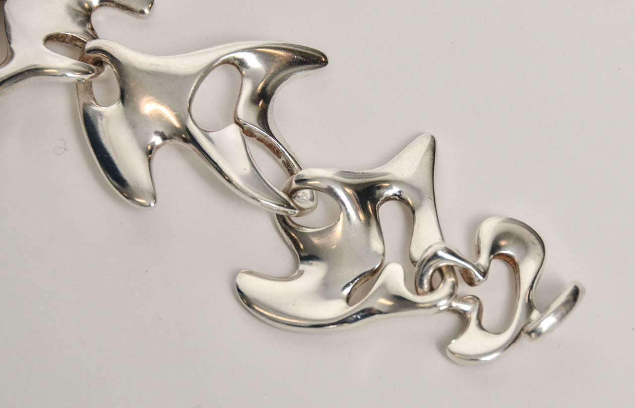 Scandinavian Modern Rare Henning Koppel Amoeba Sterling Silver Link Bracelet For Sale