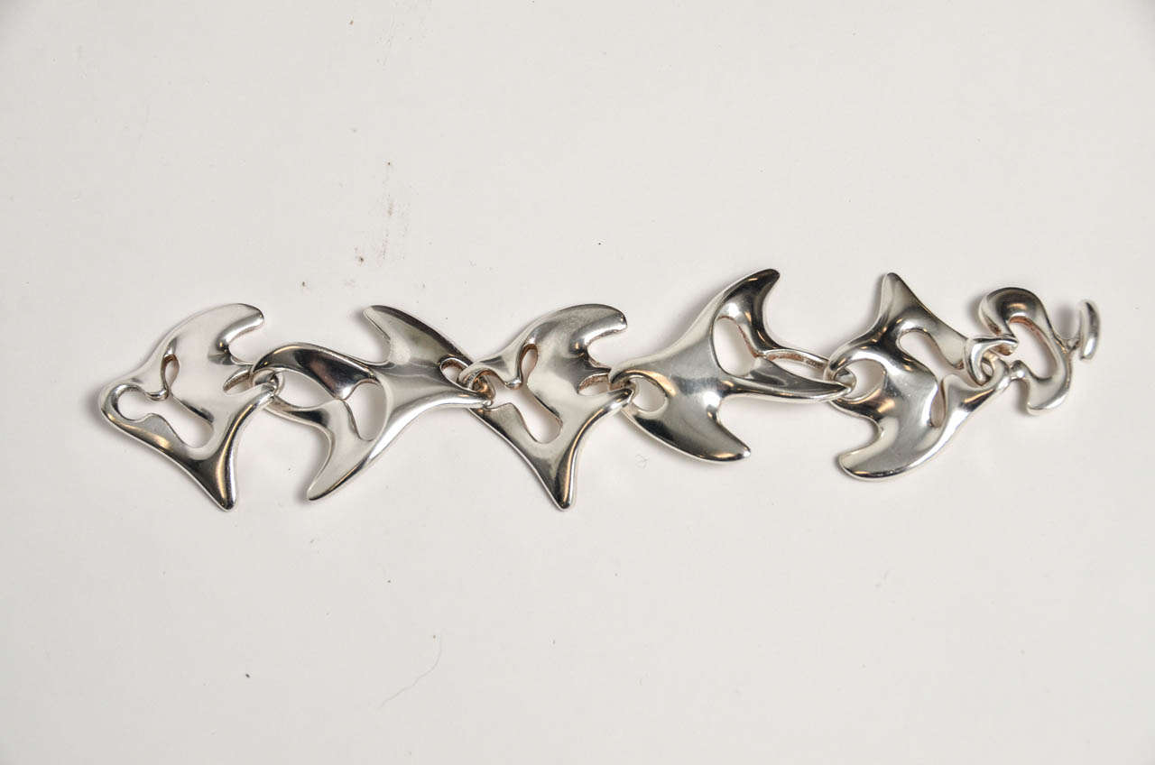 Cast Rare Henning Koppel Amoeba Sterling Silver Link Bracelet For Sale