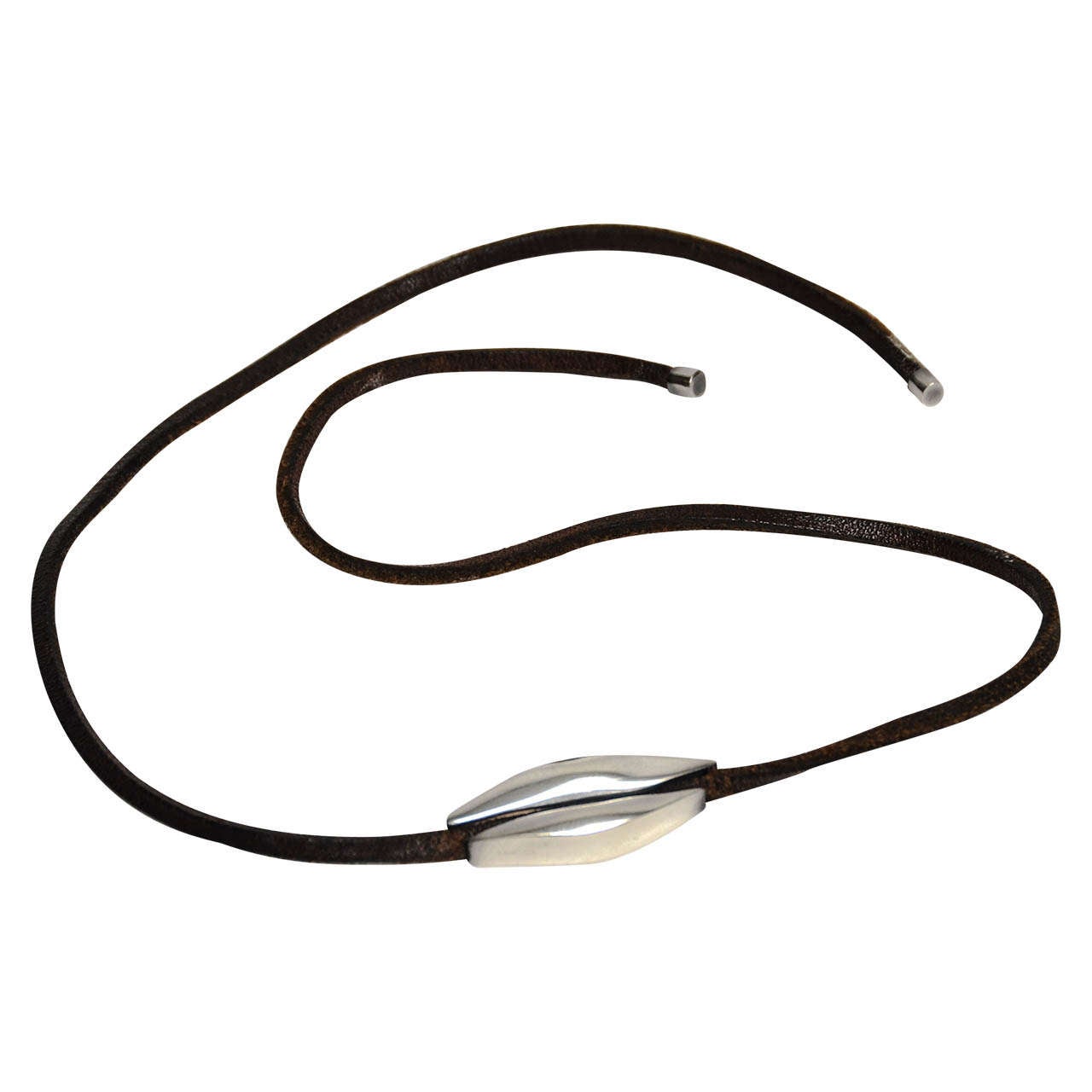 Georg Jensen Silver and Leather Necklace by A. Kraen, circa 1960 For Sale