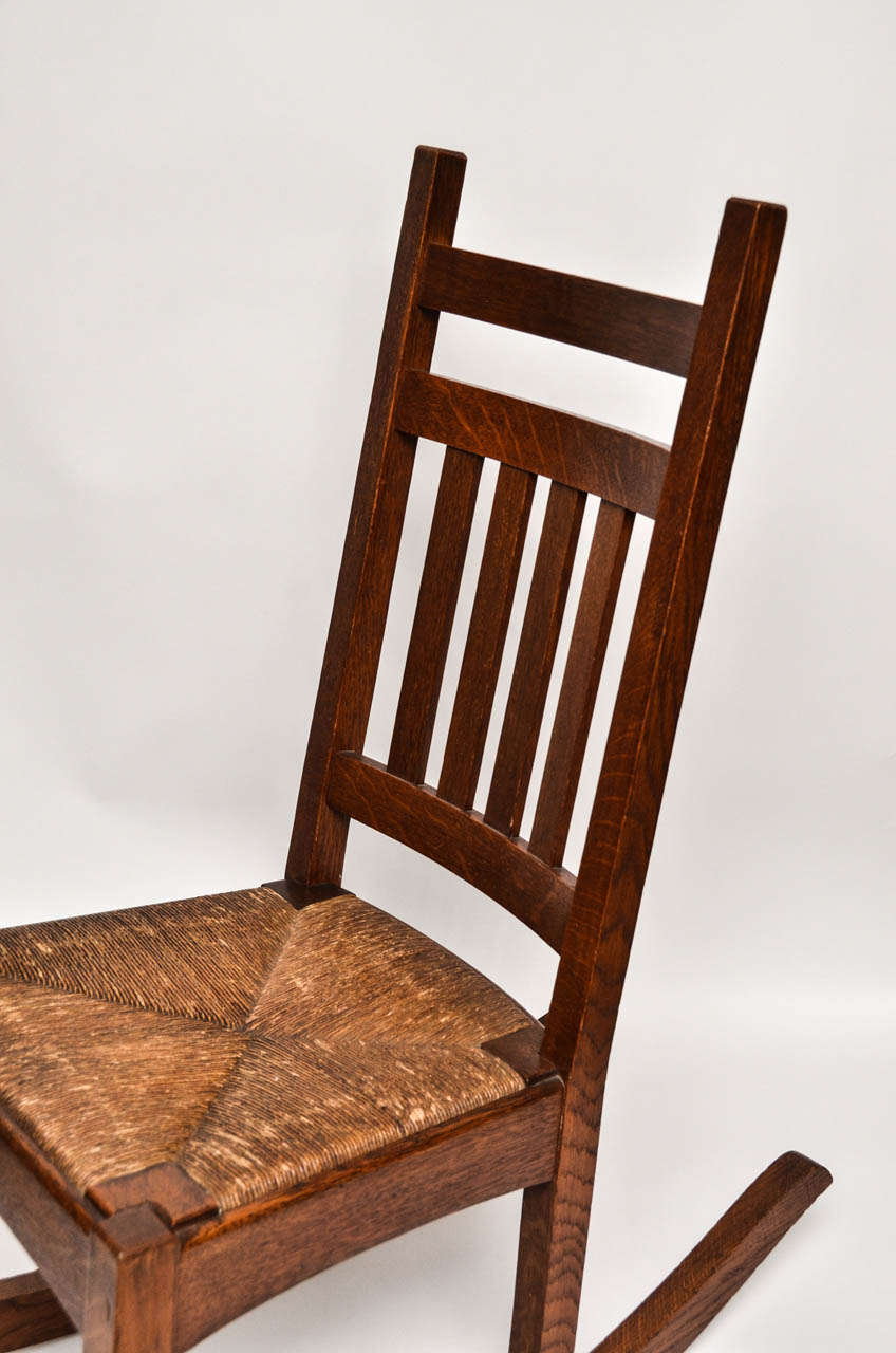 Michigan Chair Company Mission Oak Rocker with Original Rush Seat For