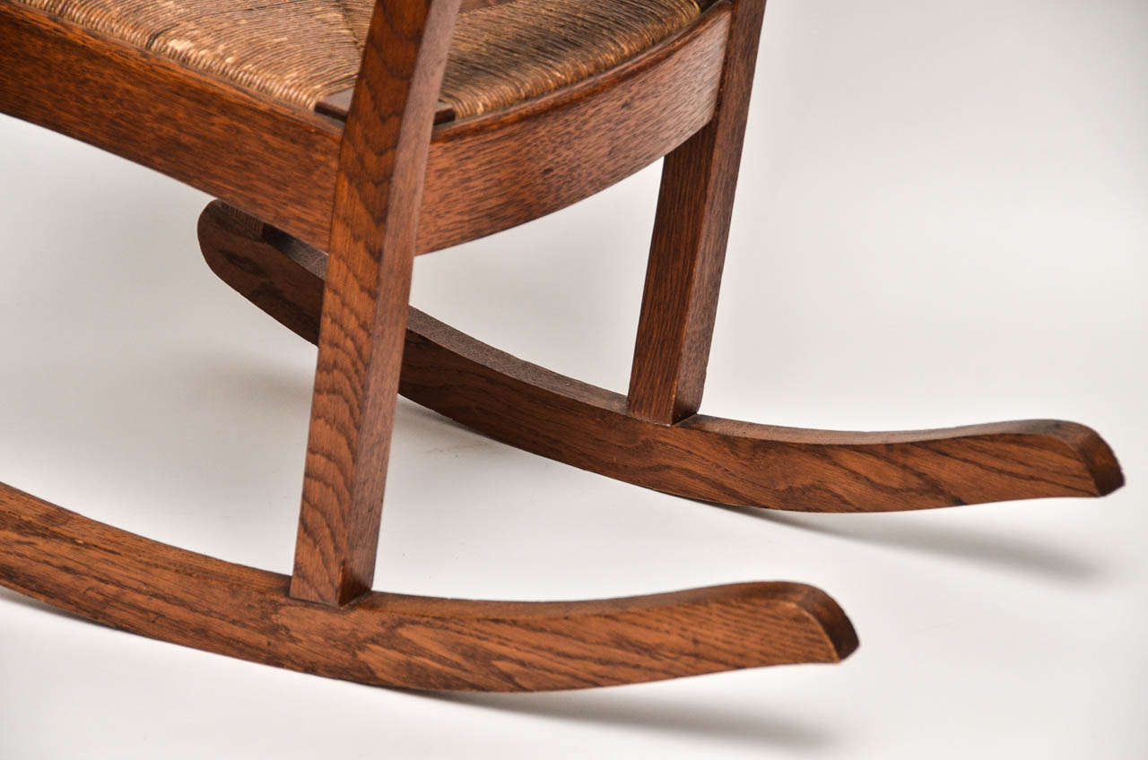 Michigan Chair Company Mission Oak Rocker with Original Rush Seat For