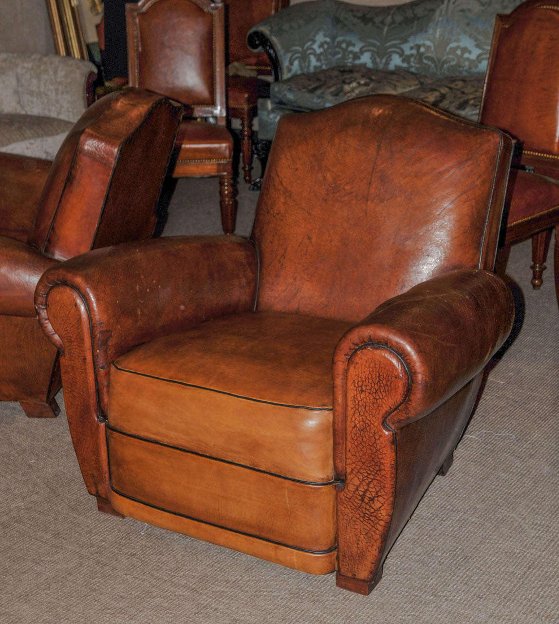 French Pair of 1950's Club Armchairs For Sale