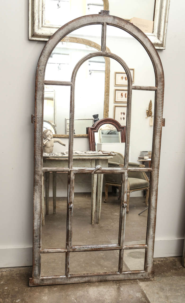 19th Century Industrial Iron Window Turned Mirror