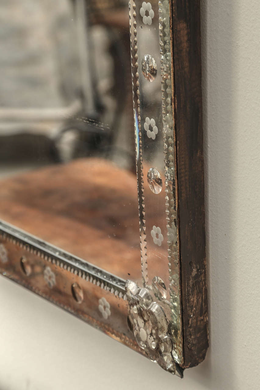 Etched 19th Century Venetian Mirror with Bubble and Flower Details