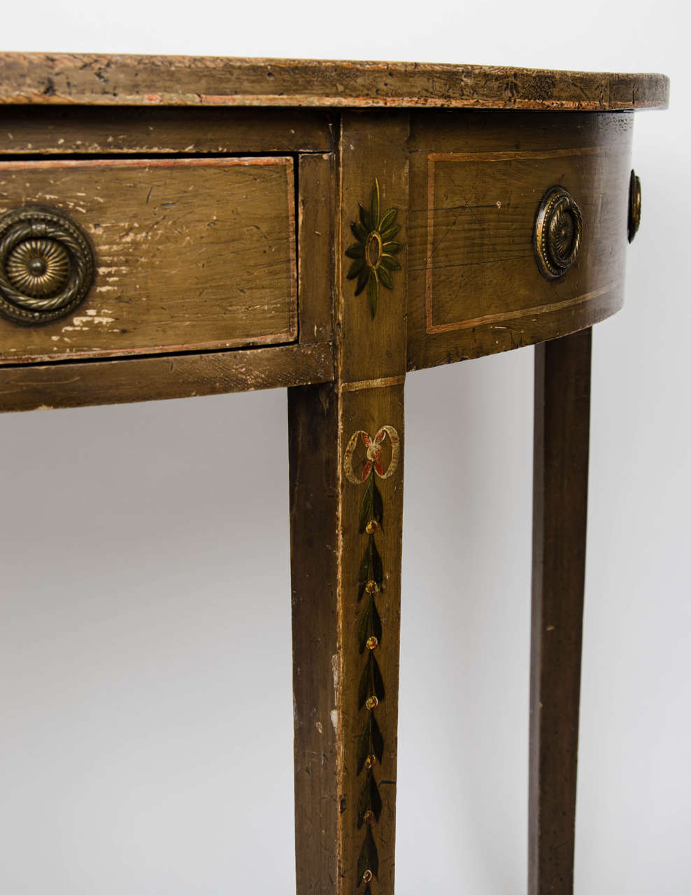 English Large Regency Period Painted Demilune Console Table For Sale