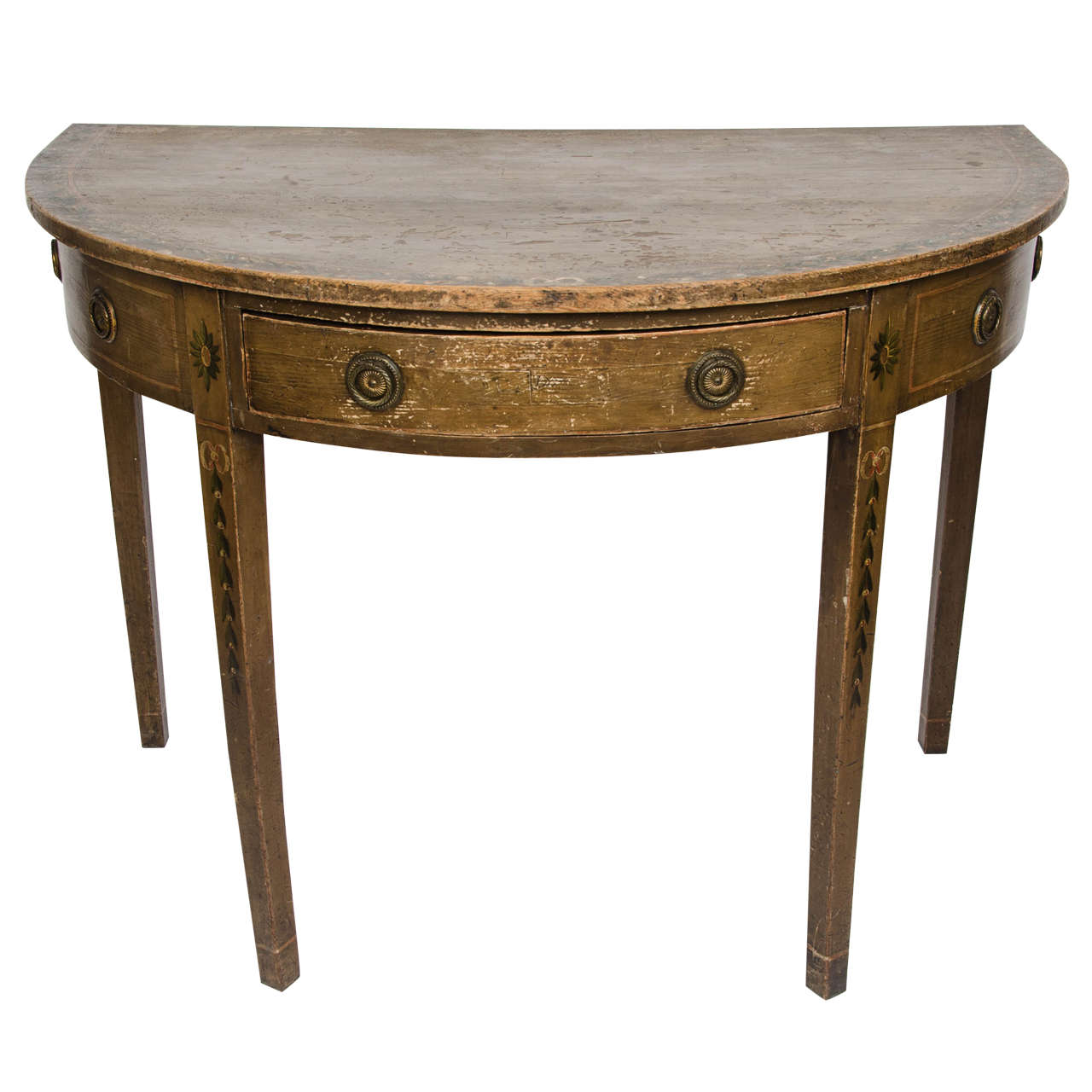 Large Regency Period Painted Demilune Console Table For Sale