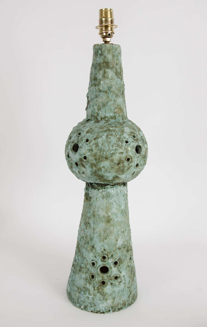 Italian Mid-20th Century Verdigris Pottery Lamp