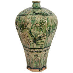 Antique Early 20th Century Chinese Green Glazed Vase