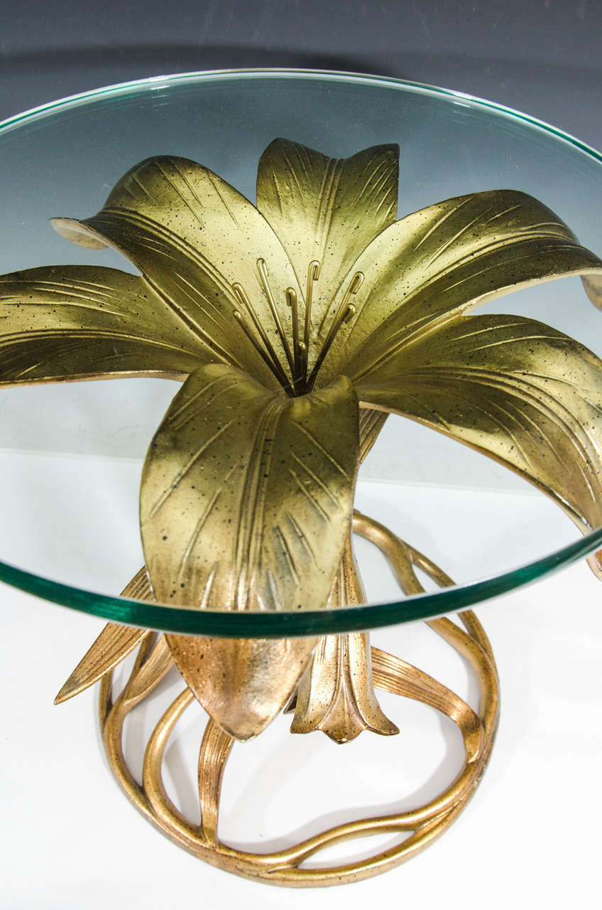 American Fantastic Pair of Arthur Court Gilded Lily Tables For Sale