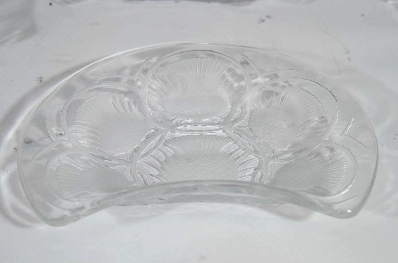 Vintage Set of 12 Lalique Crystal Chardon Thistle Dessert Plates In Good Condition In Astoria, NY