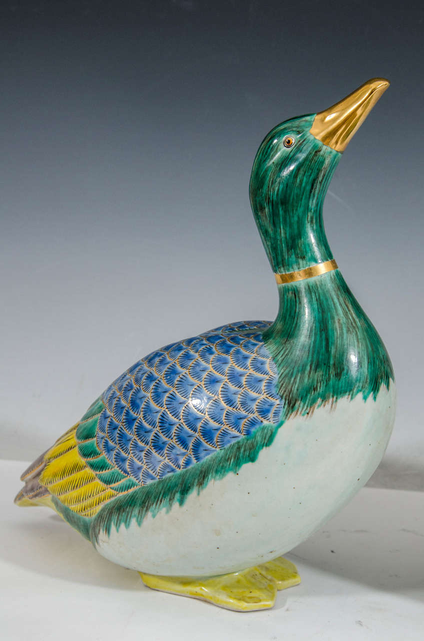 Mid-Century Modern Midcentury Pair of Decorative Asian Inspired Ceramic Sculptural Ducks