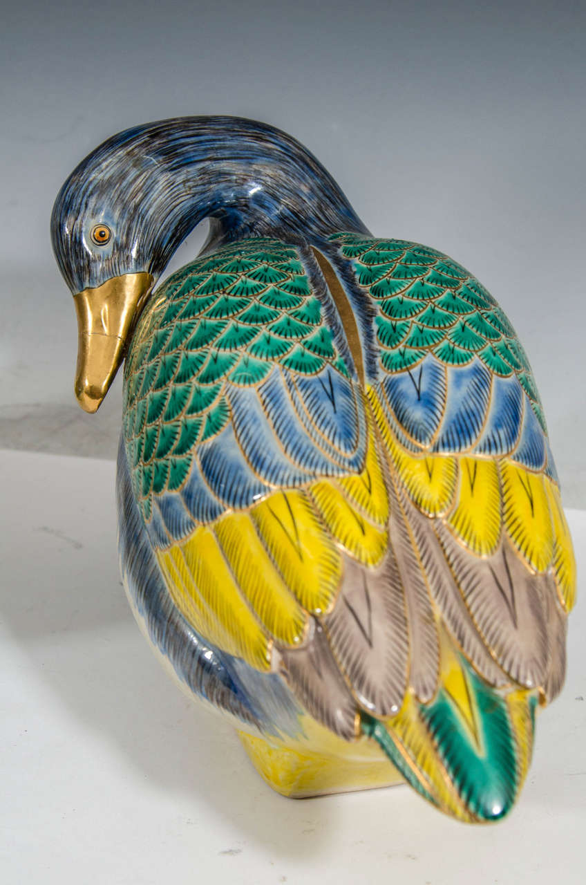 Midcentury Pair of Decorative Asian Inspired Ceramic Sculptural Ducks 2