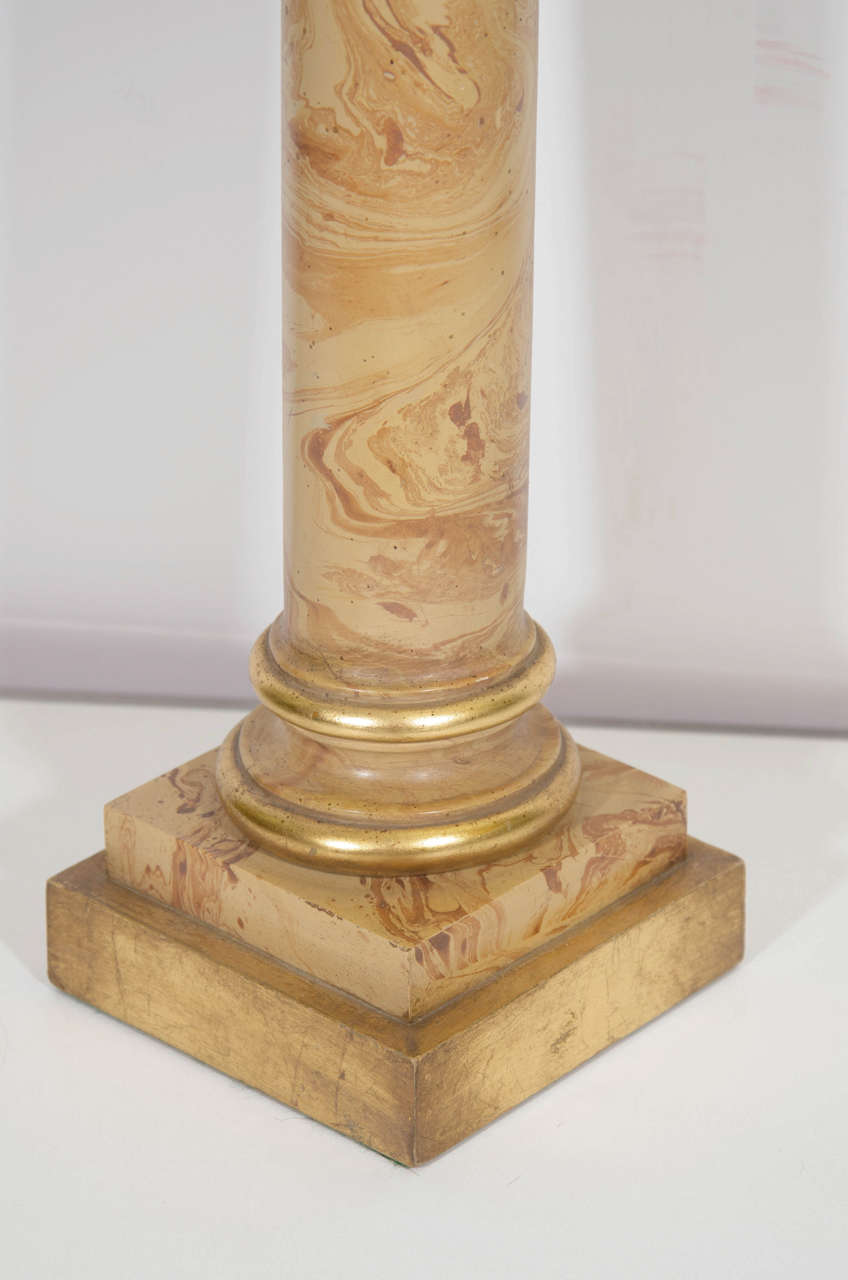 Brass Neoclassical Style Pair of Chapman Faux Marble Column Lamps