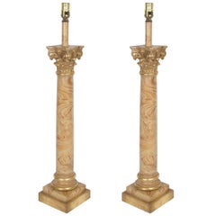 Neoclassical Style Pair of Chapman Faux Marble Column Lamps