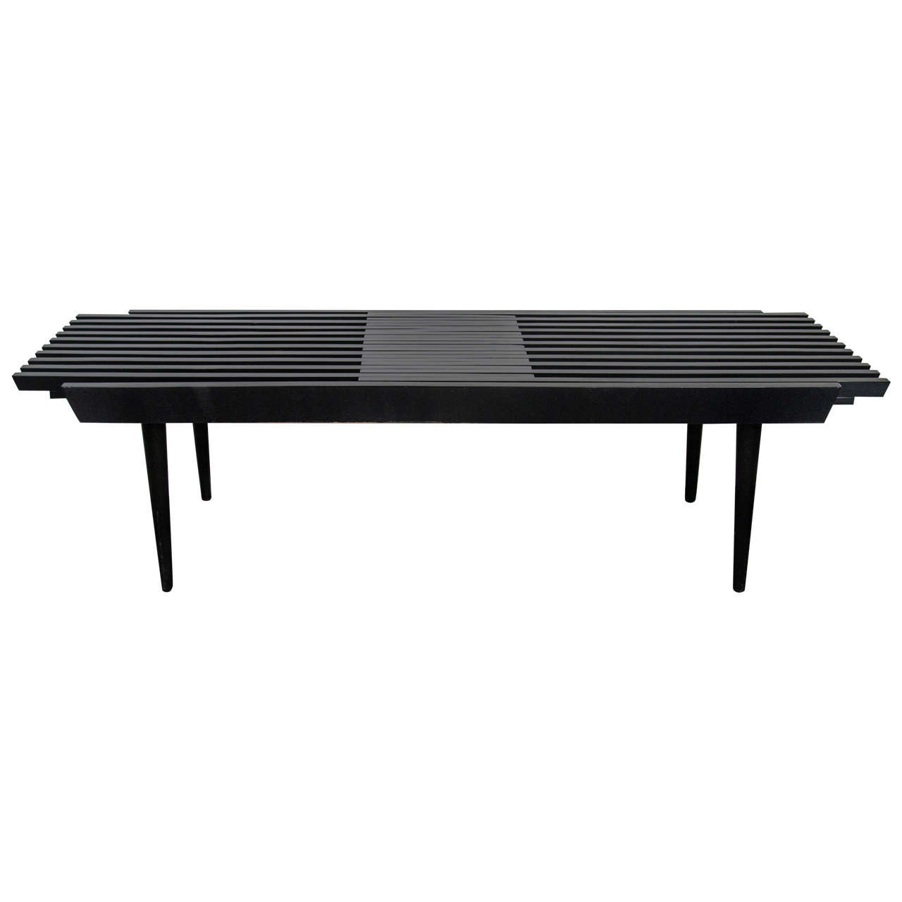 A Midcentury Adjustable Black Slat Bench