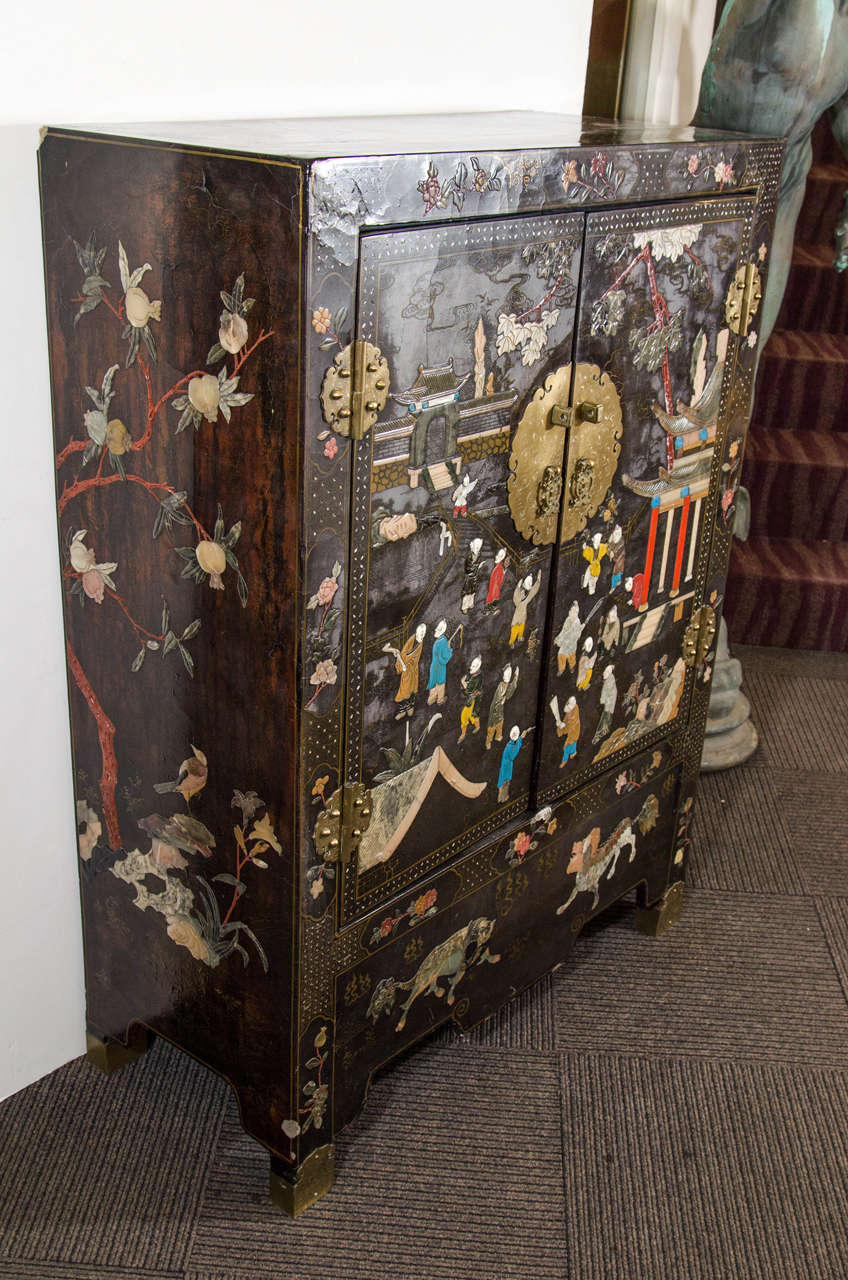 A 20th Century Pair of Decorative Black Chinese Cabinets