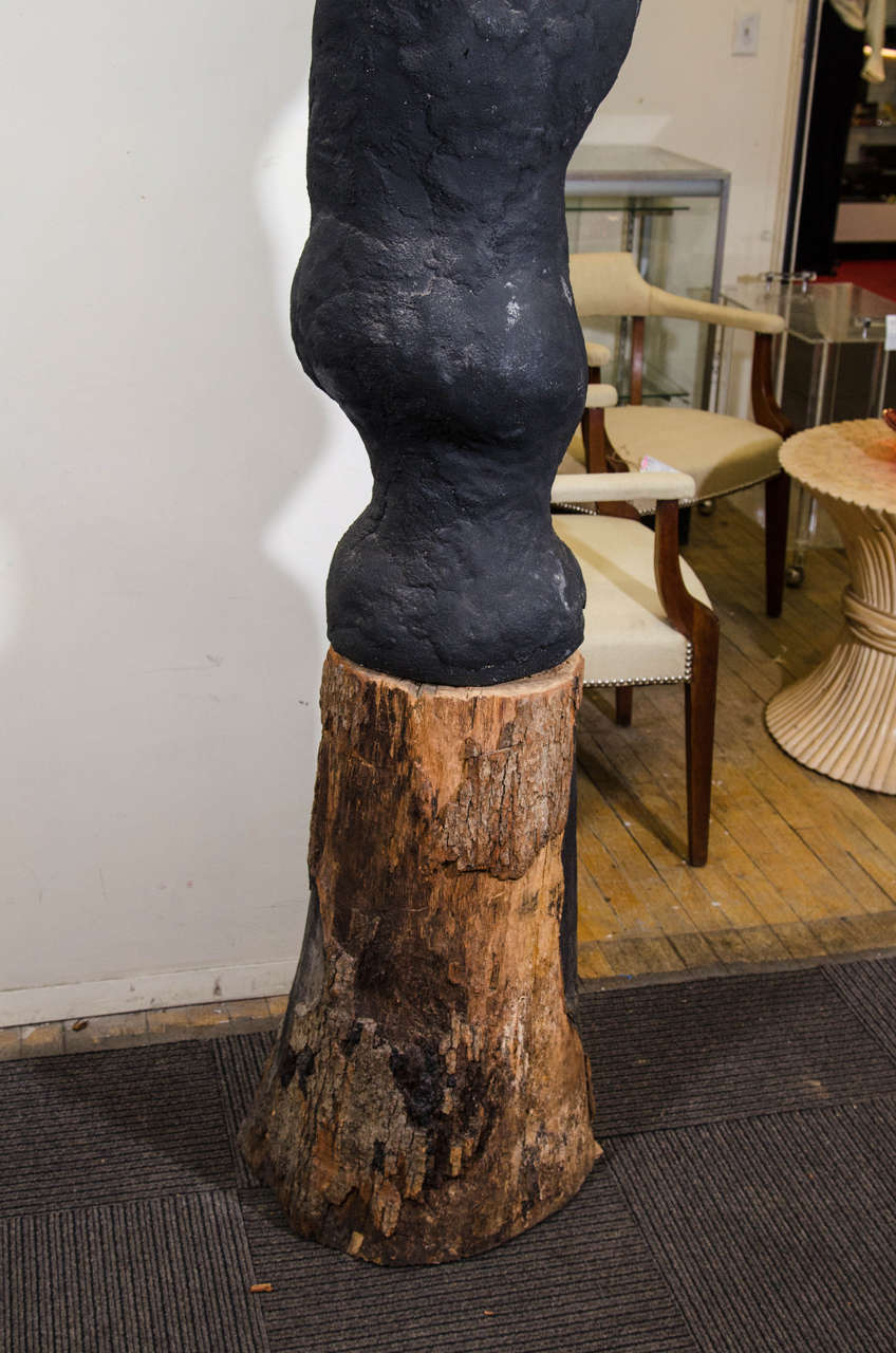 Midcentury Black Fertility Sculpture on a Tree Trunk Base For Sale 2