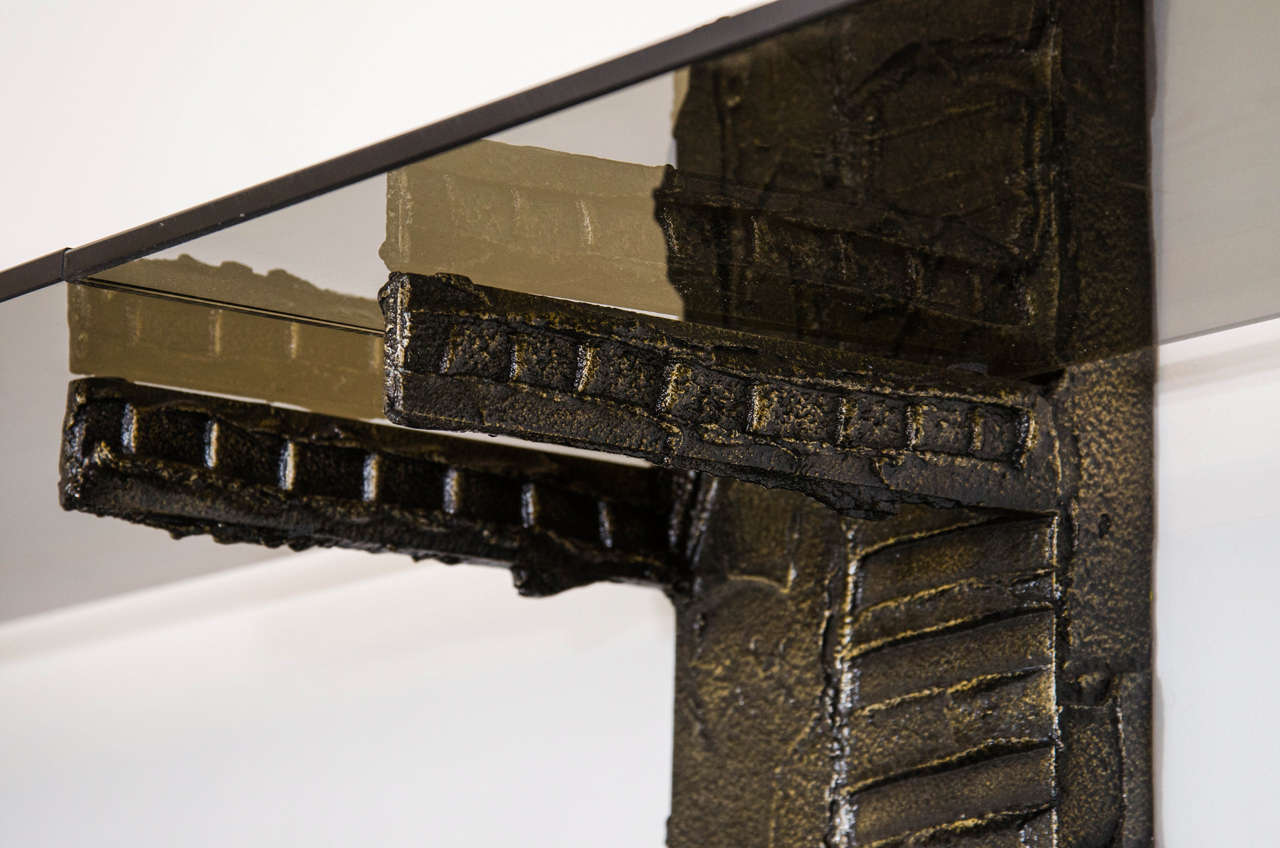 A Brutalist Paul Evans Set of Signed Sculpted Bronze Wall-Mounted Shelves In Good Condition In Astoria, NY