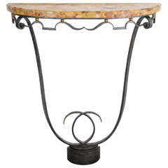 Art Deco Wrought and Hammered Iron Console with Breche D'allepe Marble Top