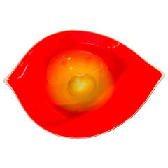 A Midcentury Murano Sommerso Art Glass Bowl in Bright Orange and Yellow