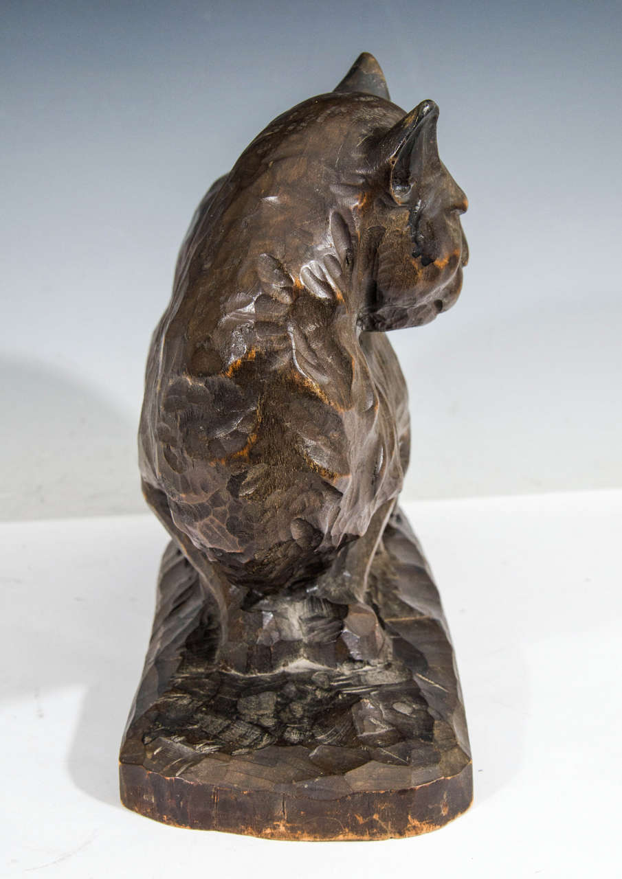 Antique American Hand-Carved Wooden Cat Sculpture Illegibly Signed In Good Condition In New York, NY