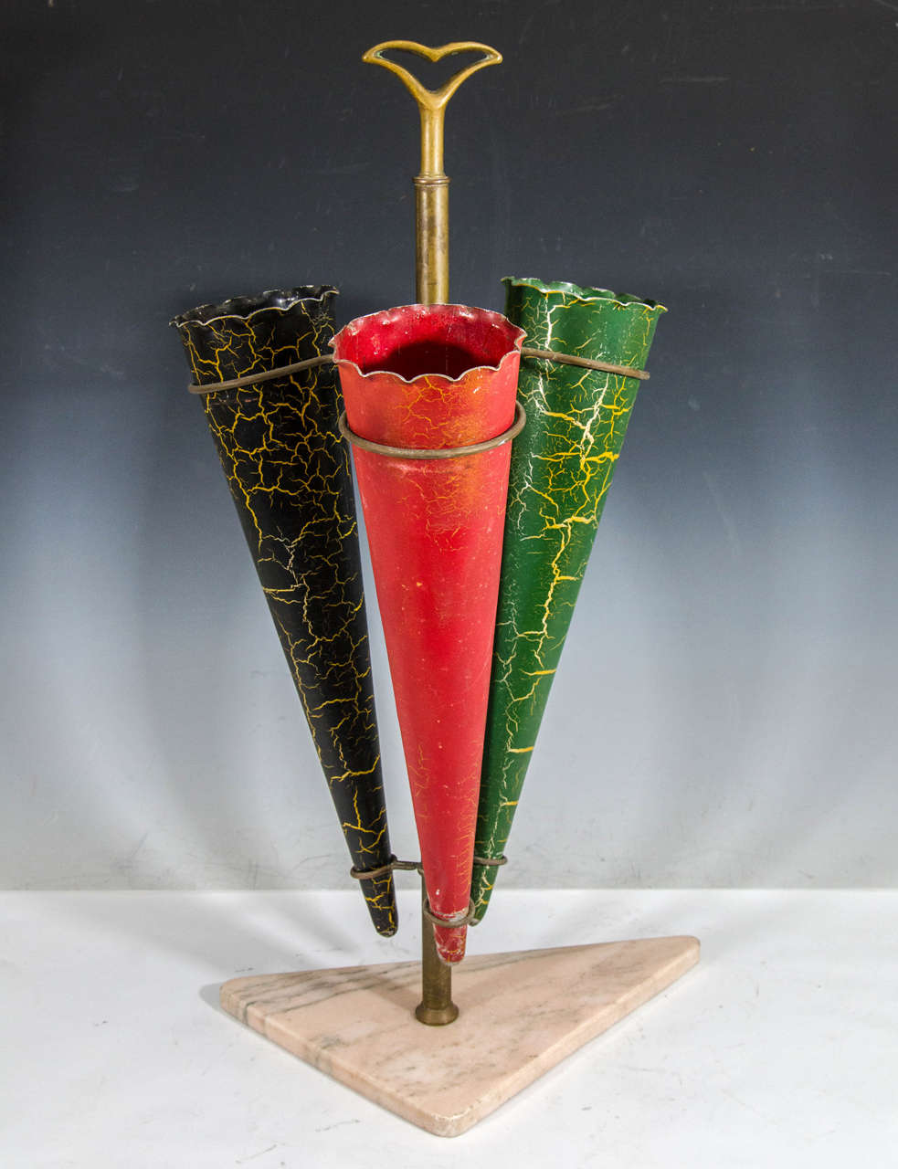 Brass Mid-Century Umbrella Stand on Marble Base Attributed to Fontana Arte For Sale