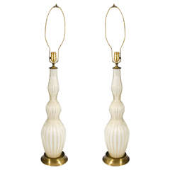 Midcentury Pair of Barovier e Toso Table Lamps with Gold Flecks