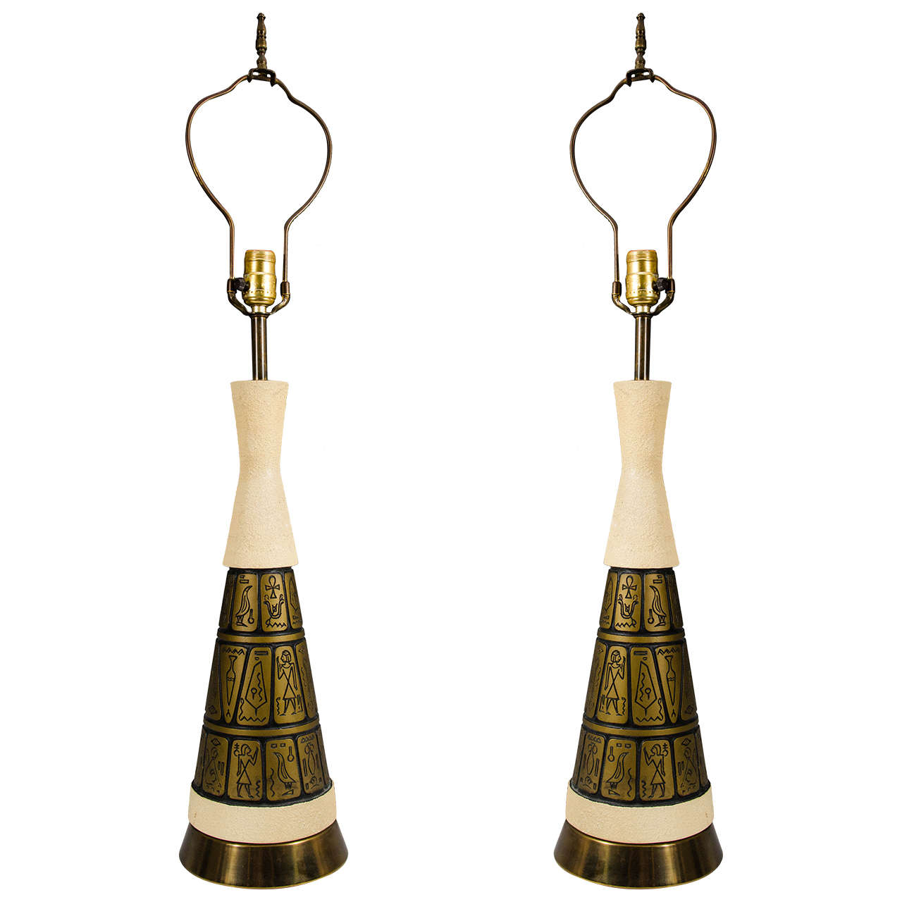 Midcentury Pair of Egyptian Inspired Table Lamps Marked F.A.I.P
