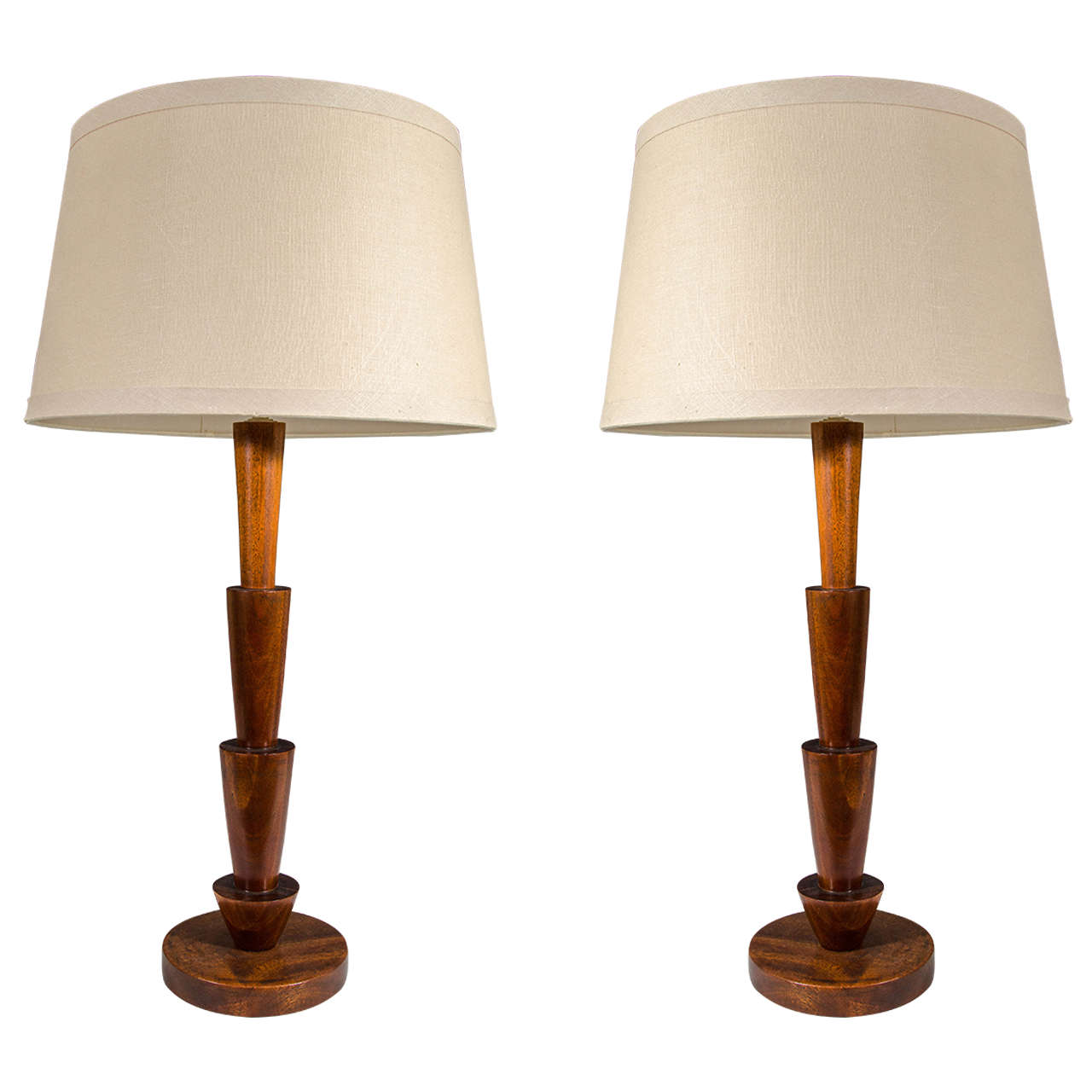 Tall Scandinavian Modern Walnut Table Lamps