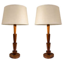 Tall Scandinavian Modern Walnut Table Lamps