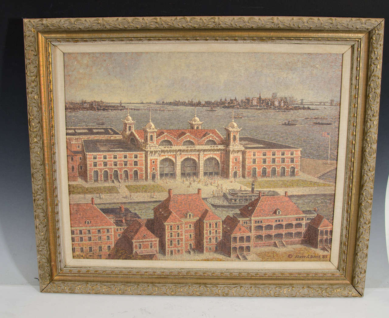 A painting by artist Harry K. Davis of Ellis Island, signed and dated 1985.

Reduced from: $3,900