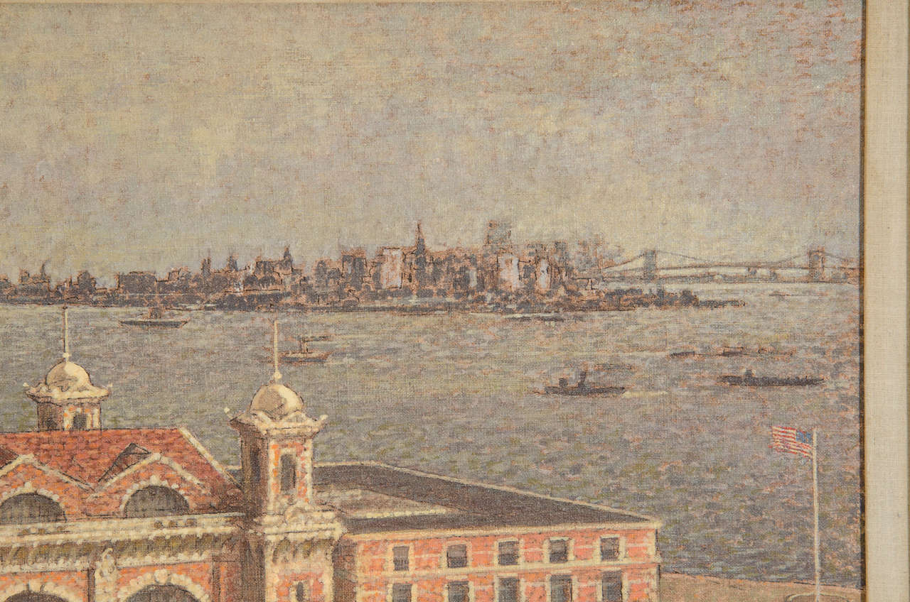 American Vintage Painting of Ellis Island by Artist Harry K. Davis