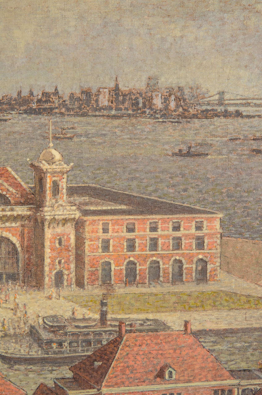 20th Century Vintage Painting of Ellis Island by Artist Harry K. Davis