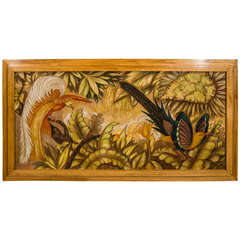 French Art Deco Signed Painting on Panel "Tropical Birds" 10