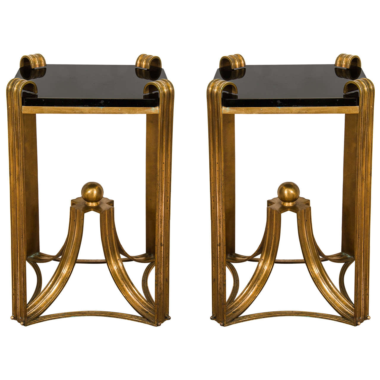 Art Deco Moderne Pair of Rare Bronze Side Tables For Sale