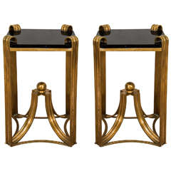 Paire de tables d'appoint rares en bronze Art Déco Moderne