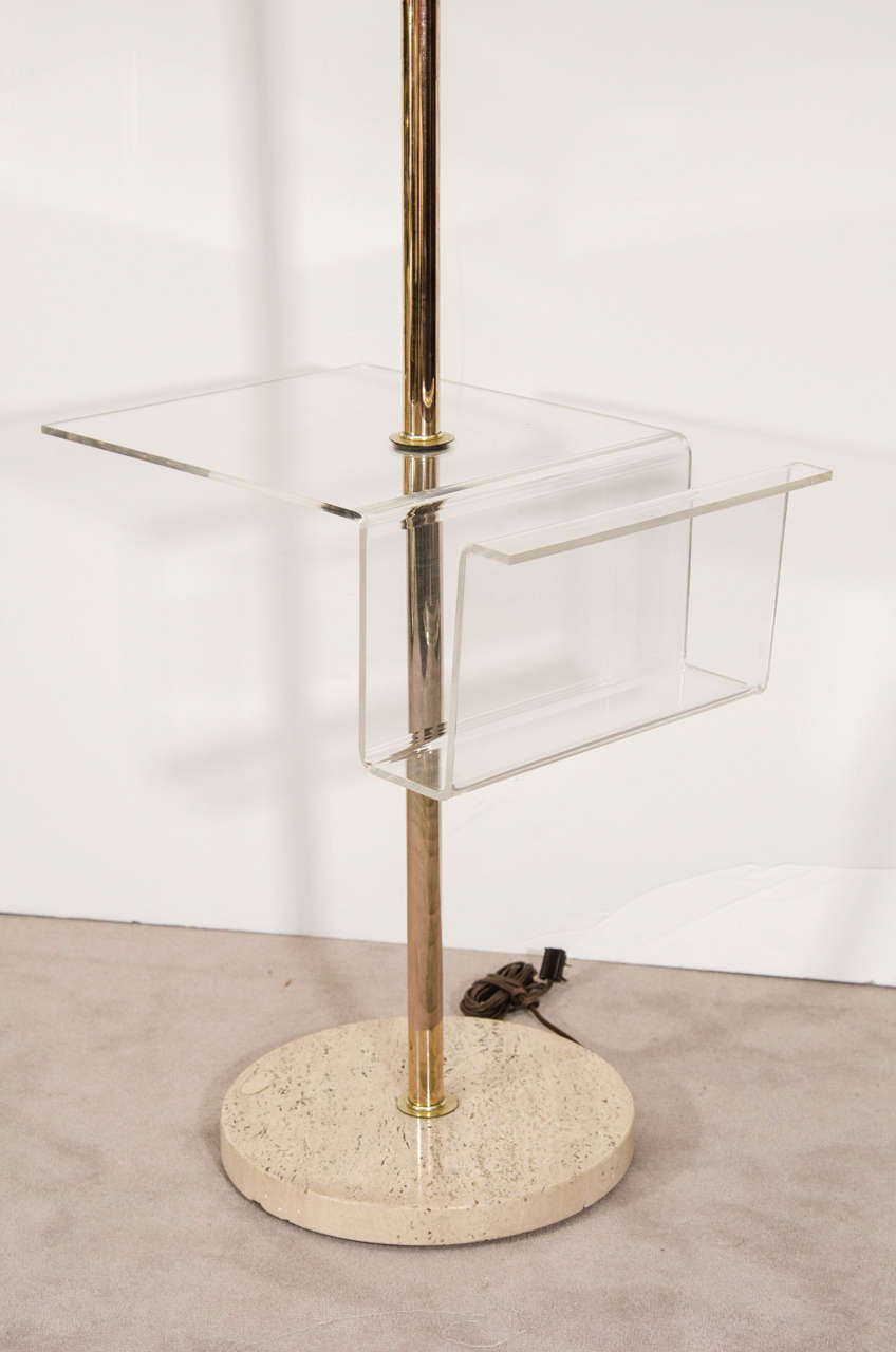 Mid-Century Modern Midcentury Italian Brass Floor Lamp with Lucite Magazine Rack or Table