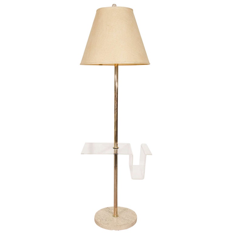 Midcentury Italian Brass Floor Lamp, Vintage Lucite Floor Lamp With Table