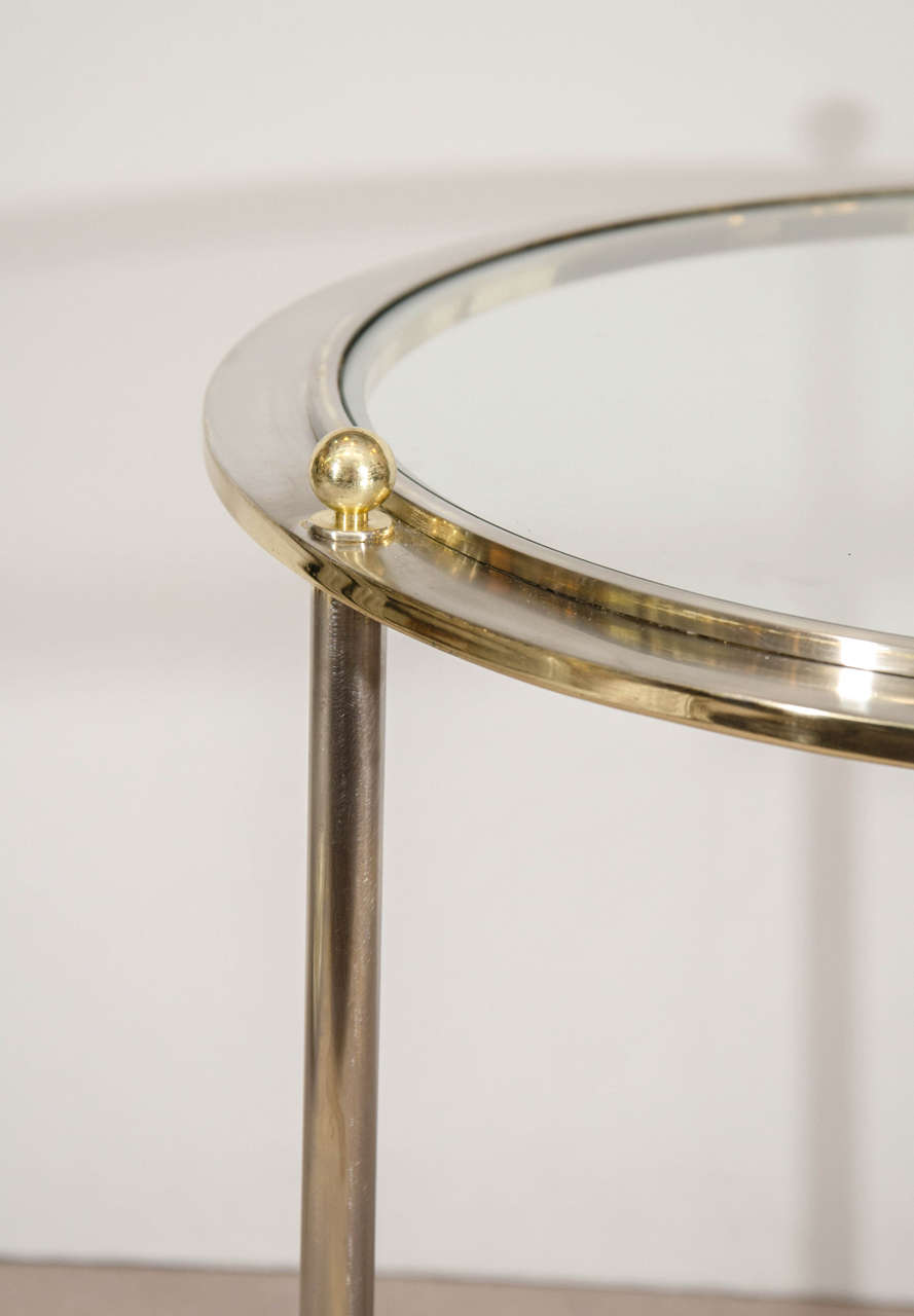Midcentury Round Steel Table with Brass Accents by Design Institute of America In Good Condition In New York, NY