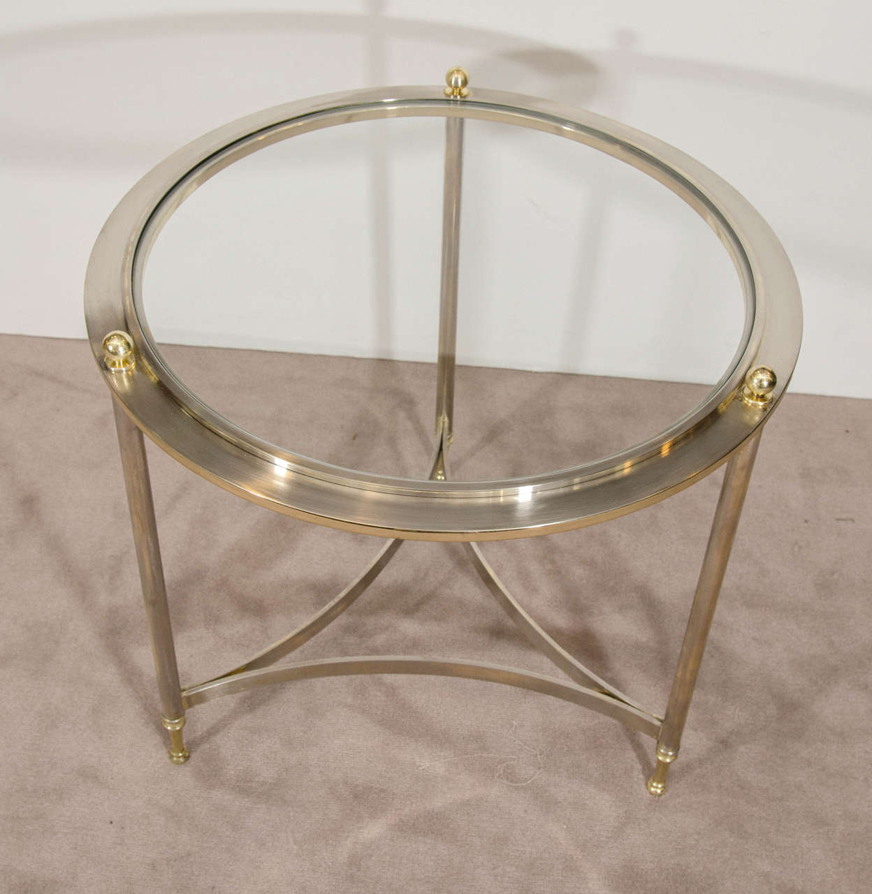 20th Century Midcentury Round Steel Table with Brass Accents by Design Institute of America