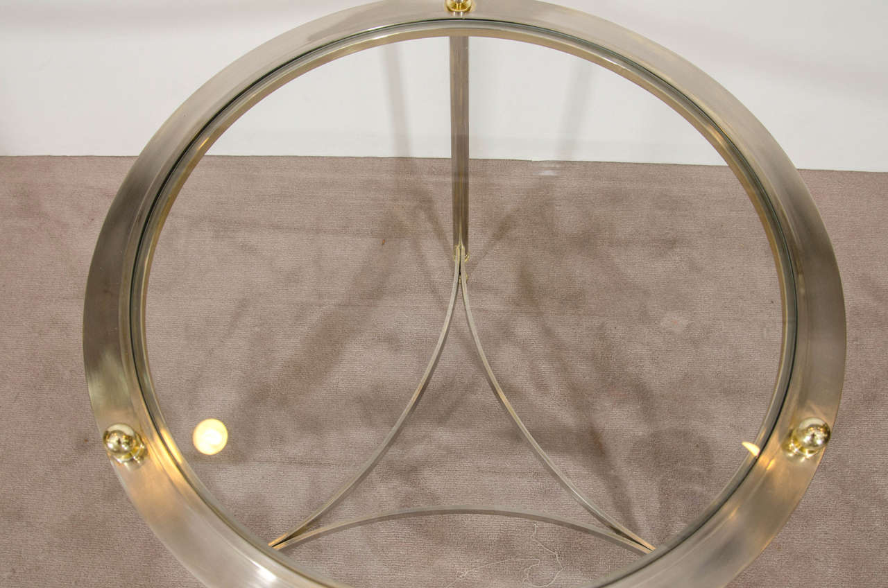 Midcentury Round Steel Table with Brass Accents by Design Institute of America 1