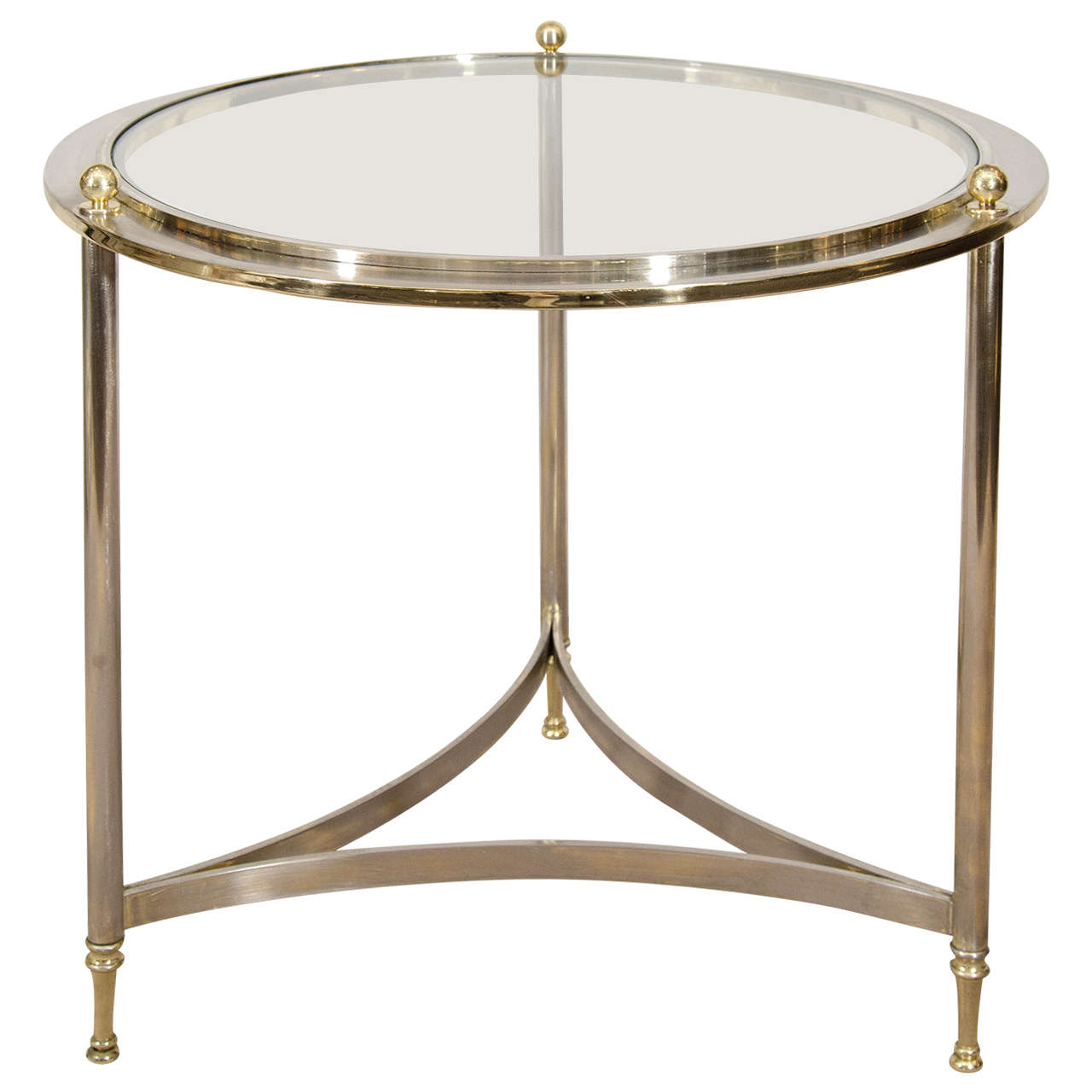 Midcentury Round Steel Table with Brass Accents by Design Institute of America