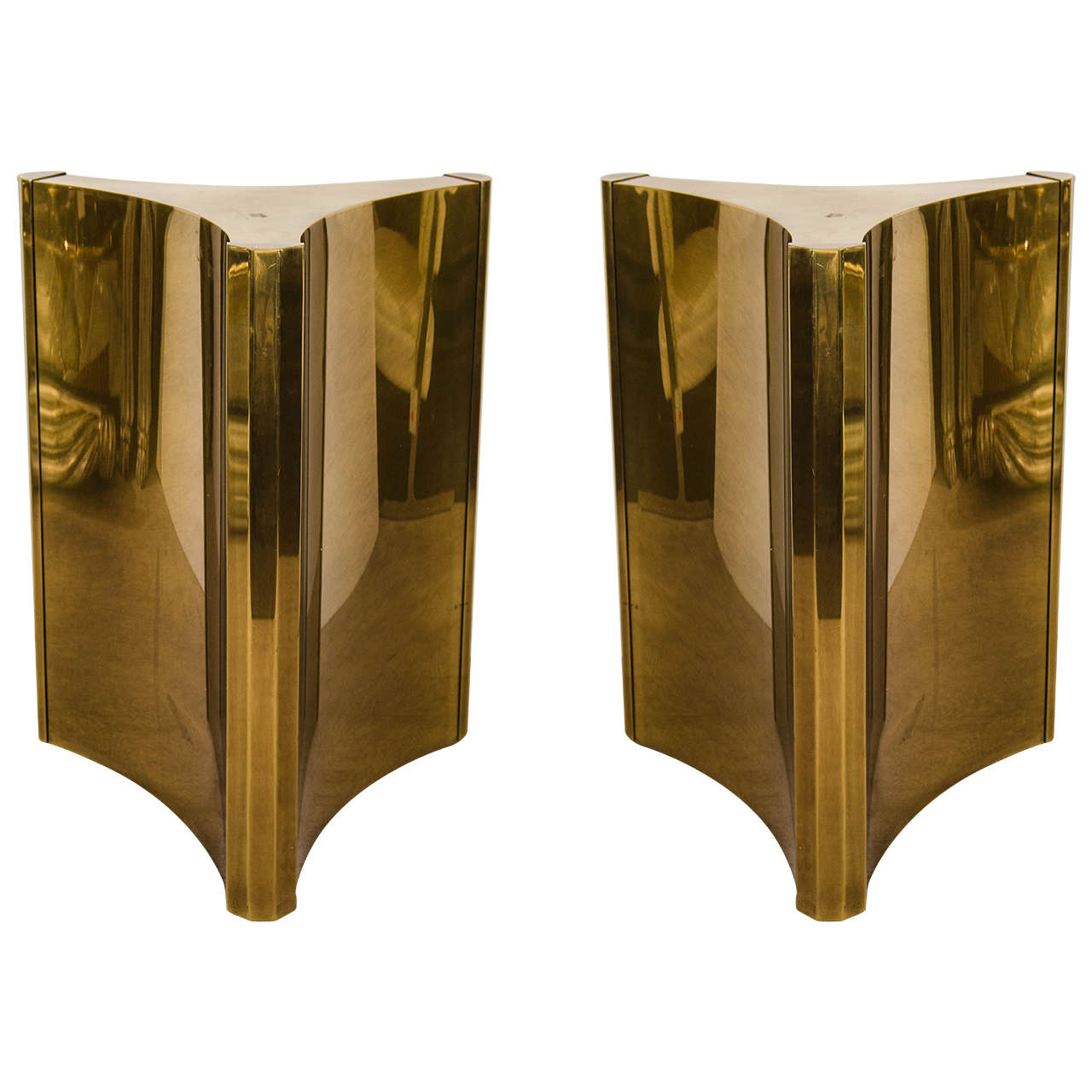 Midcentury Pair of Brass Triangulate Dining Table Bases by Mastercraft