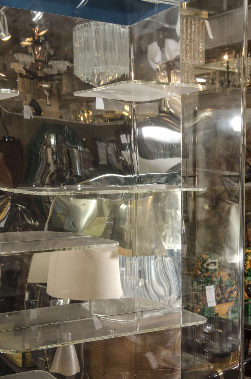 Stunning Les Prismatiques Free Floating Lucite Shelves and Mirror Wall Vitrine In Excellent Condition For Sale In Mount Penn, PA