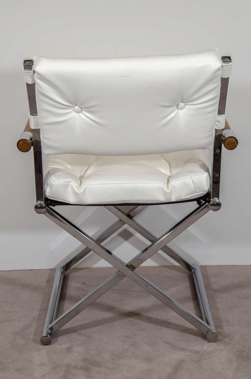 American A Midcentury Pair of White Leather Director's Chairs Attributed to Milo Baughman