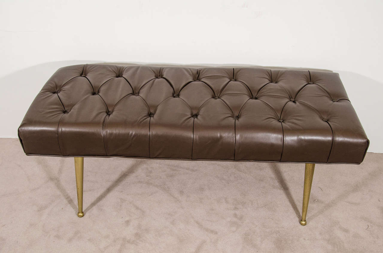 A Midcentury Pair of Italian Chocolate Color Leather Benches In Good Condition In New York, NY