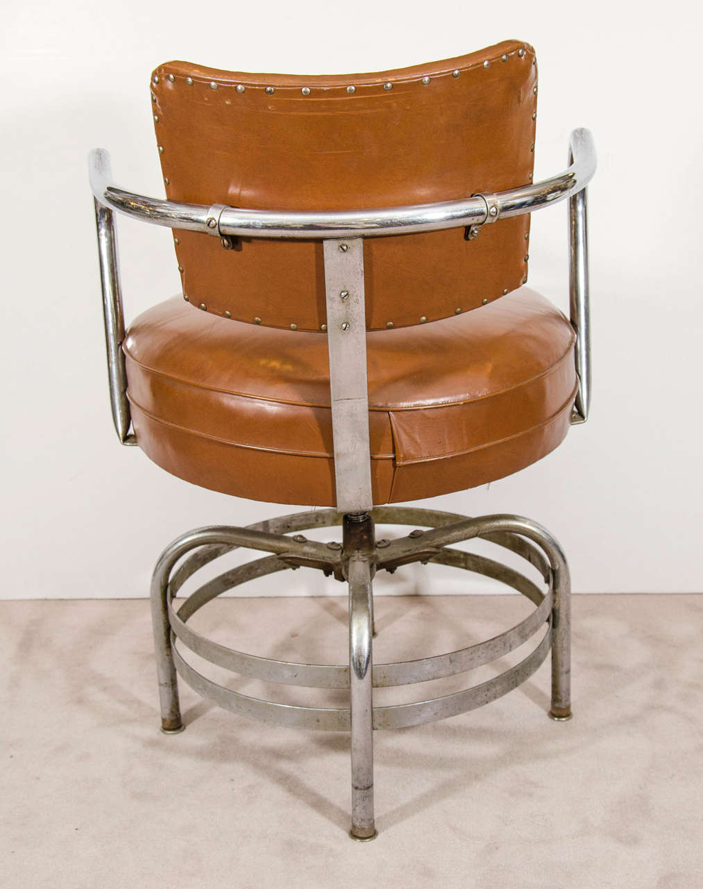 Mid-Century Pair of Chrome and Brown Vinyl Swivel Chairs 2