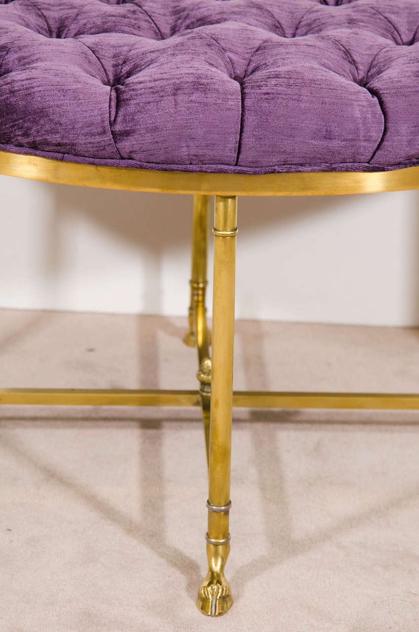 Mid-Century Modern Midcentury La Barge Oval Bench with Brass Hoof Feet and Purple Upholstery