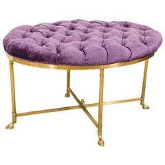 Midcentury La Barge Oval Bench with Brass Hoof Feet and Purple Upholstery